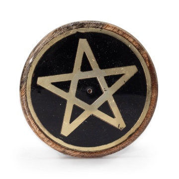 Suport pentru Betisoare Parfumate - Auriu si Negru pe Lemn de Mango - Pentagram