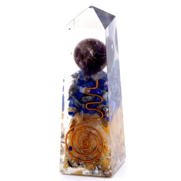 Obelisc Orgonit Power Point Cupru, Lapis Lazuli si Aventurin Galben - 90x25 mm