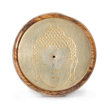 Suport pentru Betisoare Parfumate - Auriu pe Lemn de Mango - Cap de Buddha