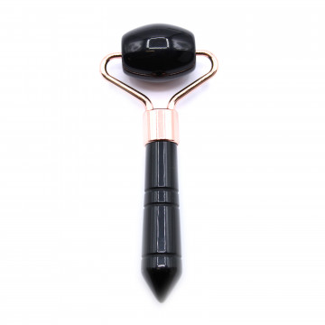 Mini Roller facial pentru masaj cu cristale de Obsidian Negru