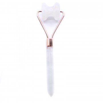 Roller facial masaj maxilar cu cristale de Cuart transparent