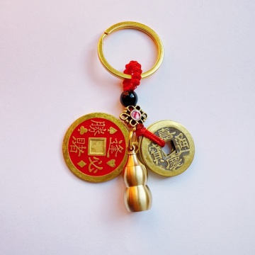 Breloc Amuleta Feng Shui cu Wulou si moneda I-ching - Protecție, Armonie și Prosperitate