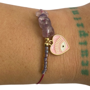Bratara cristale - Ametist - simbol Evil Eye - Liniste si protectie - Img 2