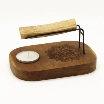 Suport Mic pentru Palo Santo - Lemn de Tec - Design Hamsa