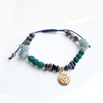 Bratara chakra Vishuddha (chakra gatului) cu mix de cristale naturale - Acvamarin, sodalit, lapis lazuli - Comunicare si exprimare