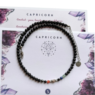 Colier cu 7 cristale naturale si roca vulcanica pentru zodia Capricorn