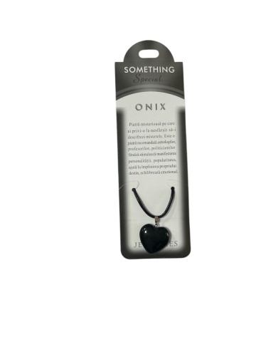 Colier pe snur cu cristal de Onix Negru in forma de inima - Protectie energetica