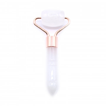Mini Roller facial pentru masaj cu cristale de Cuart transparent
