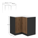 MENZO 90x90 DN 2F BB - Alsó sarokszekrény, okapi dió/fekete