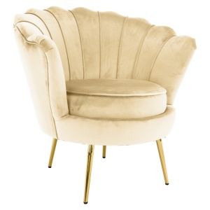 Velvet szövet/gold arany króm, NOBLEO - Art-deco stílusú fotel, béz