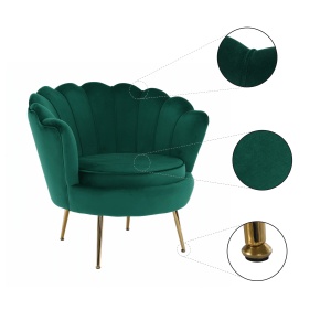 Velvet anyag/gold króm-arany, NOBLIN - Fotel Art-deco stílusban, smarag - Img 15