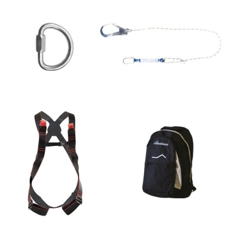 KIT de baza pentru lucru pe schela, include (rucsac ham complet pentru protectie impotriva caderii, franghie reglabila cu absorbant de energie, legatura rapida din otel carbon)