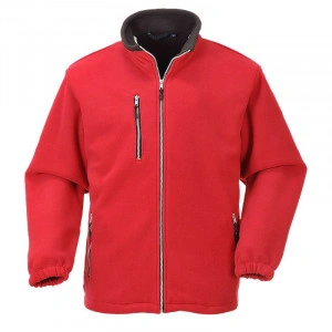 Fleece rosu cu fermoar si buzunare frontale