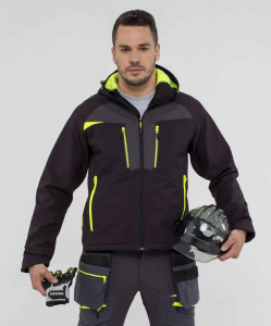 Jacheta Softshell neagra cu gluga, respirabila, impermeabila si rezistenta la vant