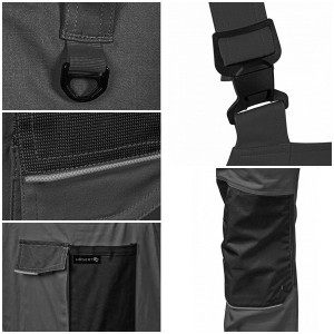 Pantaloni de lucru cu pieptar, Edgar, bretele elastice cu reglare, gri, buzunare genunchiere, elemente reflectorizante