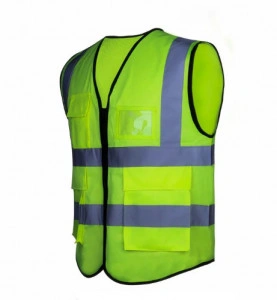 Vesta reflectorizanta cu buzunare, poliester, galben neon
