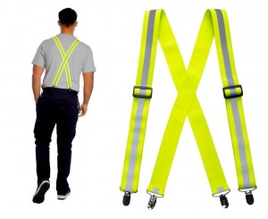Bretele pantaloni, reflectorizante, ajustabile cu 4 clipsuri de prindere, galbene, marime universala