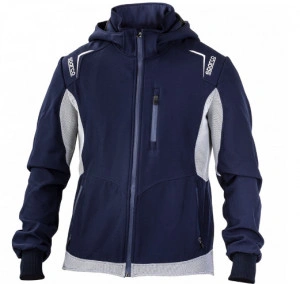Jacheta Softshell navy cu gluga detasabila si detalii reflectorizante