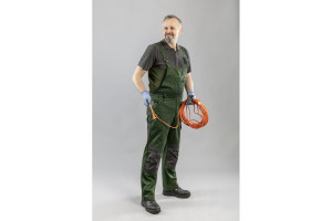 Pantaloni de lucru cu pieptar, RUWER, bretele elastice cu reglare, verde, buzunare genunchiere, elemente reflectorizante