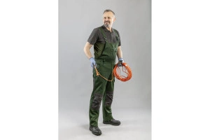Pantaloni de lucru cu pieptar, RUWER, bretele elastice cu reglare, verde, buzunare genunchiere, elemente reflectorizante