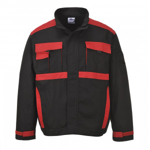 COSTUM de lucru (jacheta + pantaloni in talie) negru cu rosu