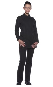 Jacheta cambrata, neagra de bucatar (dama) cu maneci lungi, inchidere cu capse