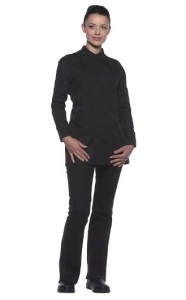 Jacheta cambrata, neagra de bucatar (dama) cu maneci lungi, inchidere cu capse