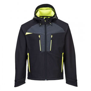 Jacheta Softshell neagra cu gluga, respirabila, impermeabila si rezistenta la vant