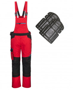 Pantaloni de lucru cu pieptar, rosii, genunchiere incluse