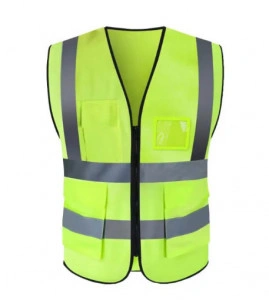 Vesta reflectorizanta cu buzunare, poliester, galben neon