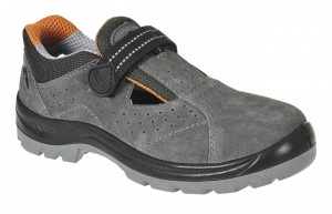 Sandale de protectie din piele, perforate, inchidere cu scai - gri