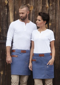 Sort in stil denim, curea din piele, 70 x 45 cm, buzunar lateral