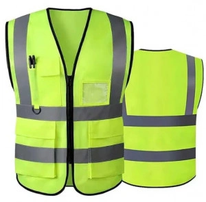 Vesta reflectorizanta cu buzunare, poliester, galben neon