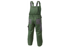 Pantaloni de lucru cu pieptar, RUWER, bretele elastice cu reglare, verde, buzunare genunchiere, elemente reflectorizante