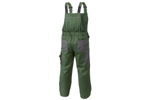 Pantaloni de lucru cu pieptar, RUWER, bretele elastice cu reglare, verde, buzunare genunchiere, elemente reflectorizante