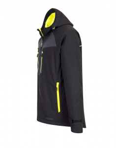 Jacheta Softshell neagra cu gluga, respirabila, impermeabila si rezistenta la vant