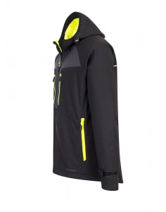 Jacheta Softshell neagra cu gluga, respirabila, impermeabila si rezistenta la vant