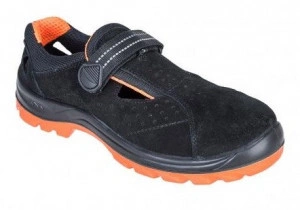 Sandale de protectie din piele, perforate, inchidere cu scai - negri