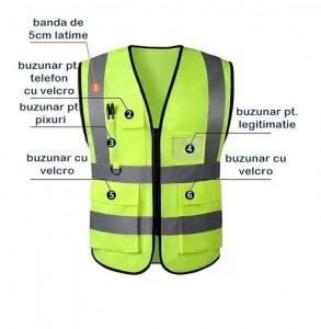 Vesta reflectorizanta cu buzunare, poliester, galben neon