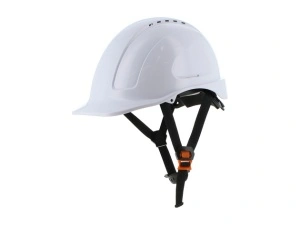 Casca de protectie usoara cu curea detasabila in 4 puncte pentru barbie, ham textil in 6 puncte, carcasa ventilata din ABS, reglabila cu rotita