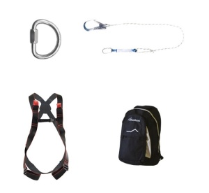 KIT de baza pentru lucru pe schela, include (rucsac ham complet pentru protectie impotriva caderii, franghie reglabila cu absorbant de energie, legatura rapida din otel carbon)