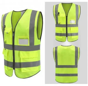 Vesta reflectorizanta cu buzunare, poliester, galben neon