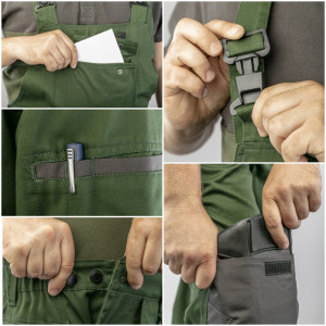 COSTUM de lucru (jacheta + pantaloni pieptar) verde