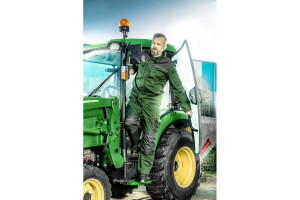 Pantaloni de lucru cu pieptar, RUWER, bretele elastice cu reglare, verde, buzunare genunchiere, elemente reflectorizante