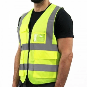 Vesta reflectorizanta cu buzunare, poliester, galben neon