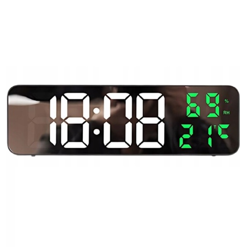 Ceas digital LCD de masa, afisaza ora, temperatura, umiditatea, alarma, afisaj alb cu verde, negru