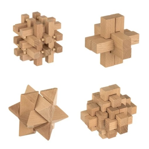 Puzzle Logic din Lemn, 4 Forme 3D, 54 de piese
