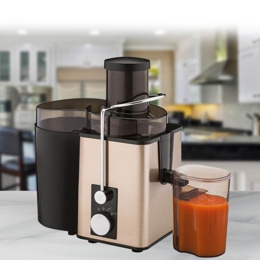 Storcator de fructe si legume, Hoffmans, 800W, recipient de 600ml, 2 viteze + funcție Pulse, negru-auriu