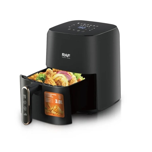 Air fryer de 3 L, RAF R5362B, 1300 W, control digital, material antiaderent, 25x20x28 cm, negru