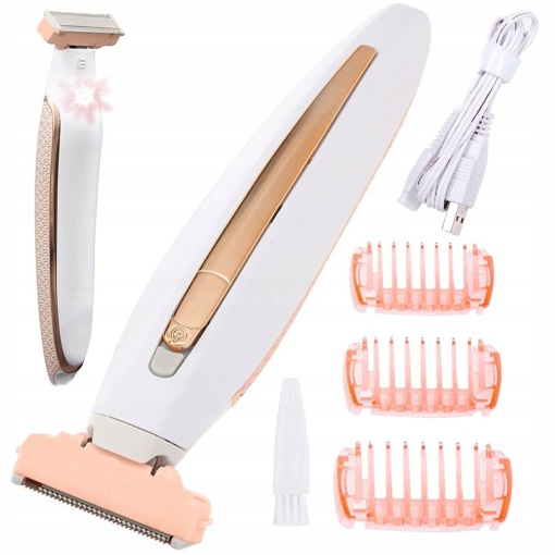 Epilator pentru corp, 3 capete interschimbabile, Reincarcare prin USB, Design elegant, Roz